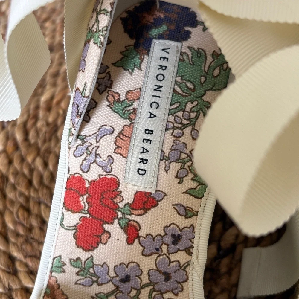 Veronica Beard Floral Embroidered Lace up Wedge Espadrille 8.5